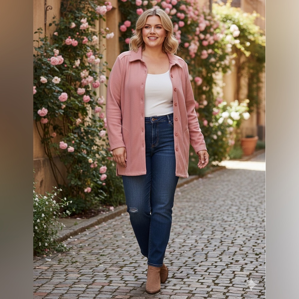 SIZE LARGE New Denim & Co Women’s Peachy Pink Lightweight Shacket
